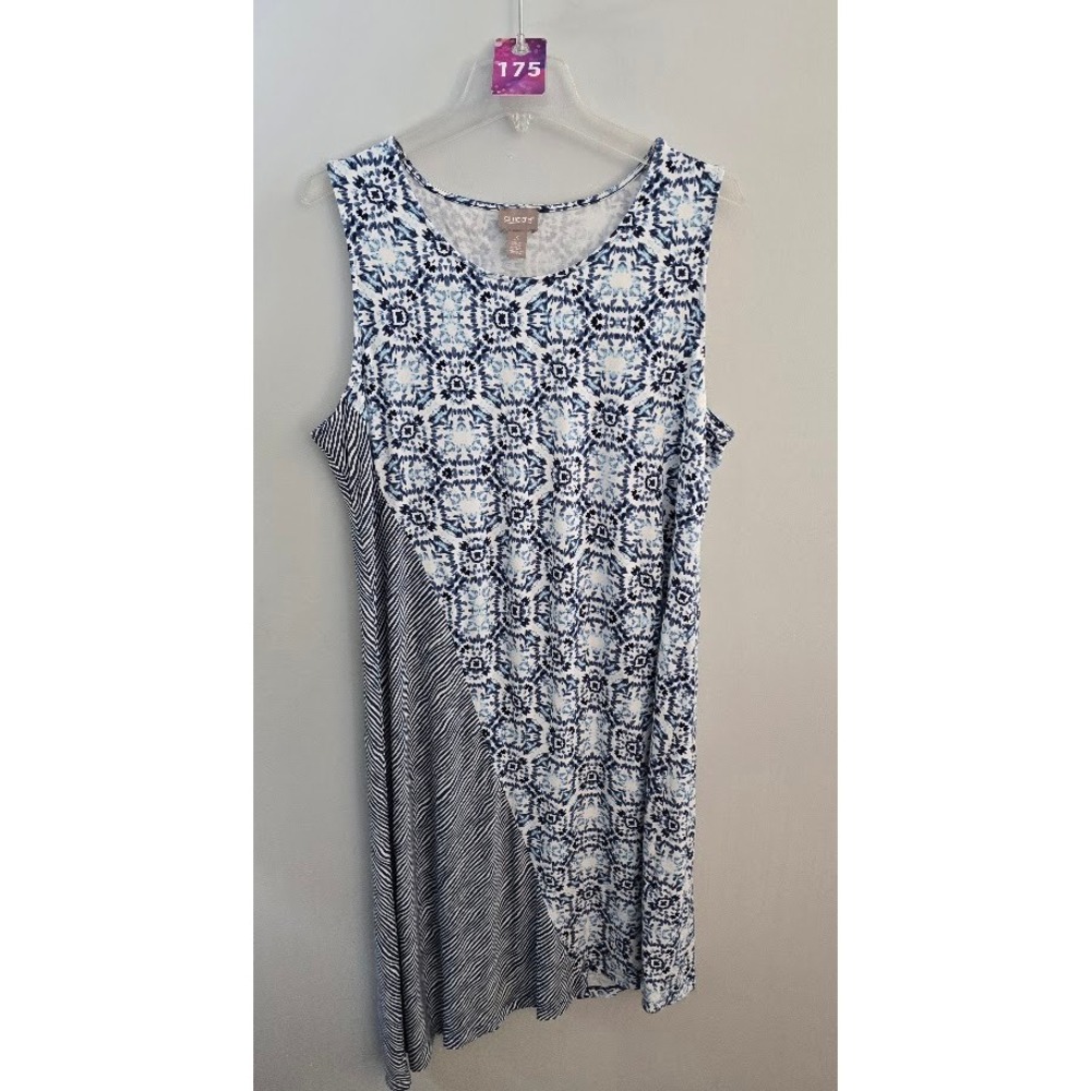 Chico's Womens Jeanius Harmony Midi Dress Blue White Medallion Stripe Sz 3 (XL)